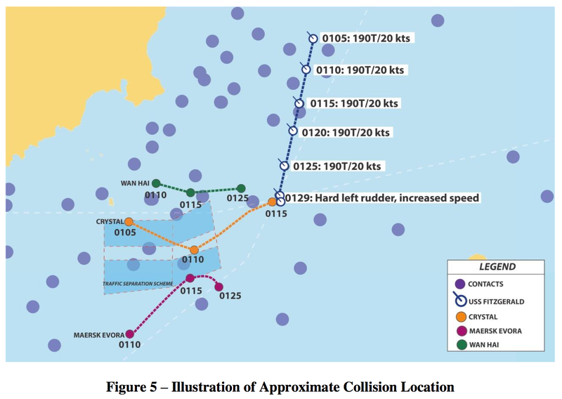 US Navy diagram of the paths of the USS Fitzgerald and ACX Crystal. USN
